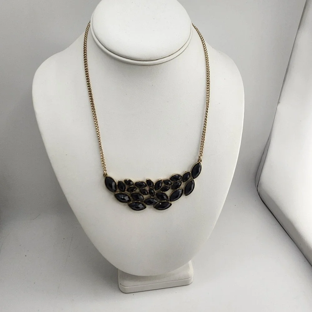 Gold Tone Sparkling Black‎ Crystal Statement Necklace